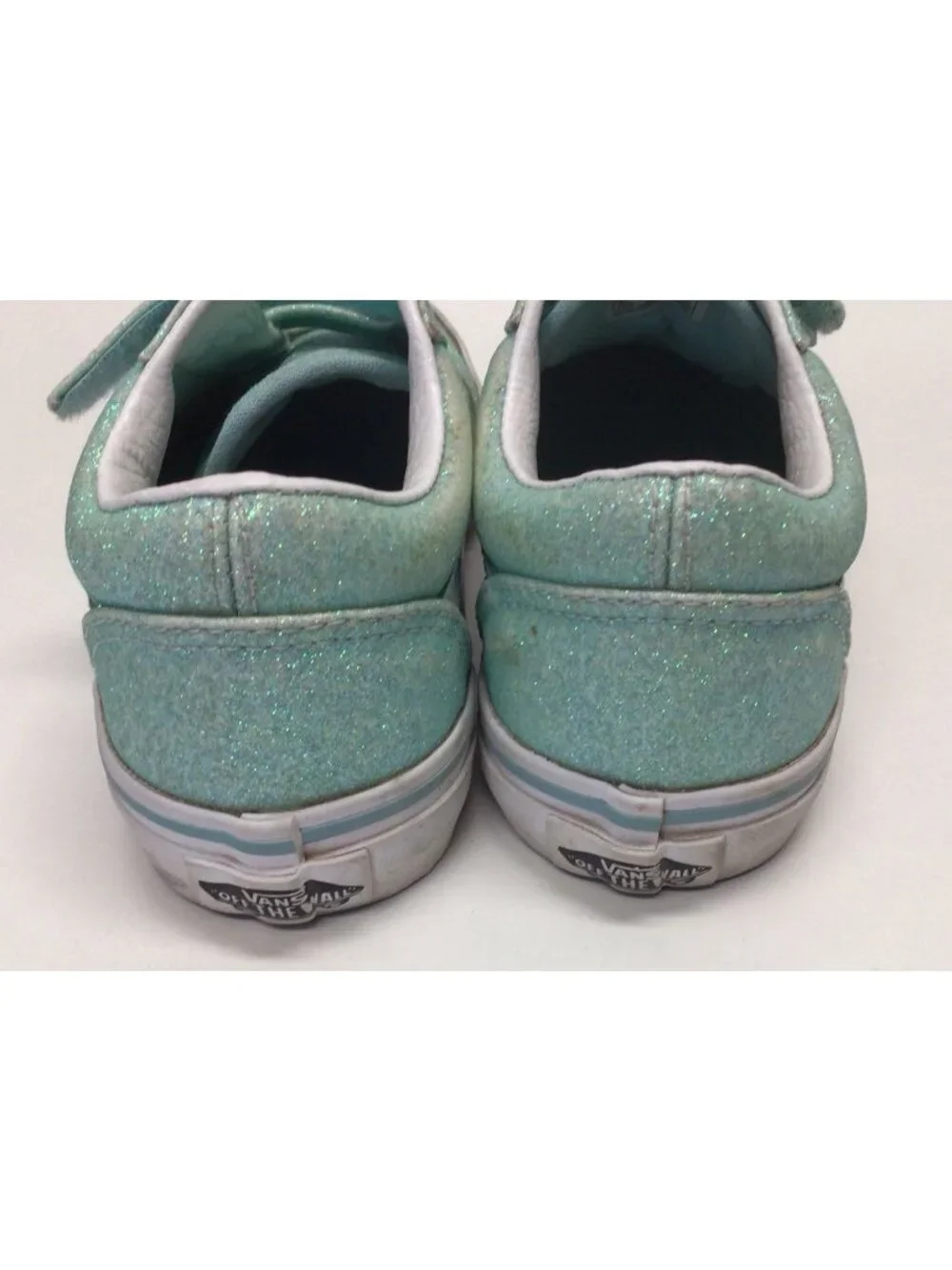 Vans Girls Old Skool V Sneakers Glitter Green Hook And Loop Kids Size 13.5 Shoes